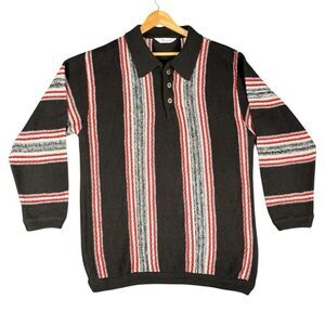 Vintage BERGATI Sz XXL Loud Coogi Style 3D Knit Polo Sweater Bill Cosby Retro 90